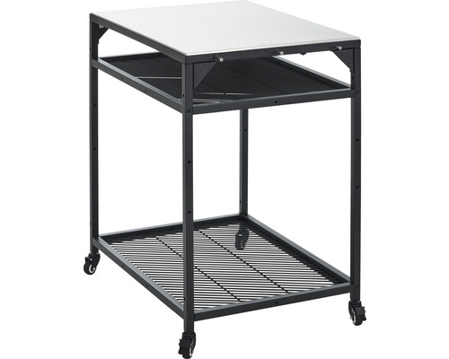 Serveringsvagn med rostfri stålplatta och två hyllor