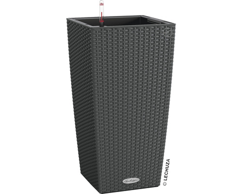 Självvattnade blomkruka LECHUZA Cubico Cottage 40 plast 39,5x39,5x75,5cm granit inkl. 6L substrat Hög, fyrkantig blomkruka med bevattningssystem och vattennivåindikator