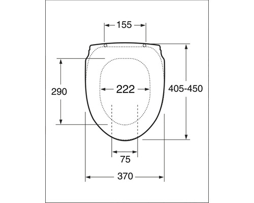 Teknisk ritning av en toalettsits med dimensioner