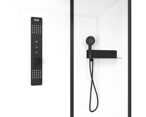 Dusch med duschhuvud och duschpanel