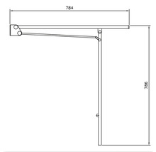 Teknisk ritning av en klädhiss med måtten 784 x 786 mm.