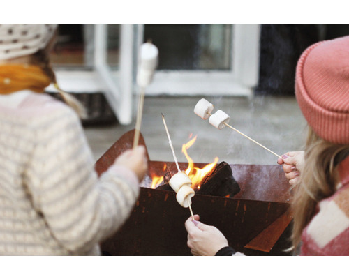 Marshmallows rostas över en eld.
