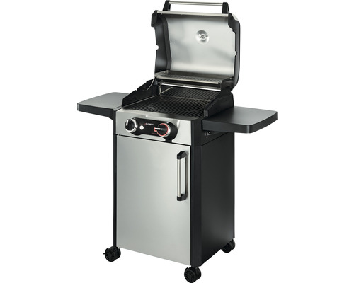 Gasolgrill med två förvaringsytor och en dörr