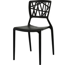 Svart plaststol med öppen ryggdesign för utomhusbruk