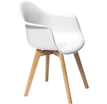 Vit skålformad stol med träben