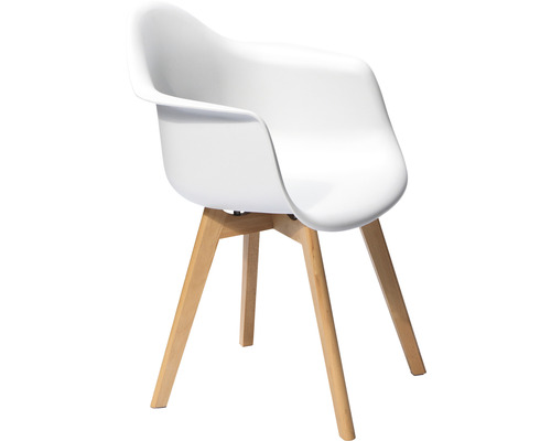 Vit skålformad stol med träben