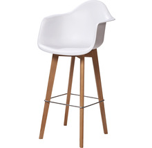 Barstol med armstöd, sits i plast och träben