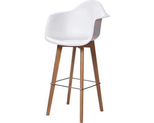 Barstol med armstöd, sits i plast och träben