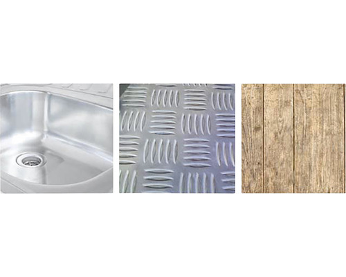 Bild av olika material: diskho, metallplåt, trä