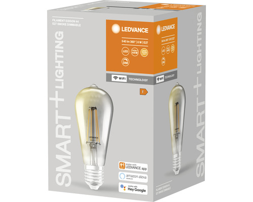 LEDVANCE Filament Edison 44 E27 dimbar lampa i rökfärg i kartong