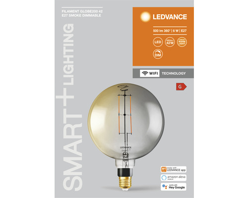LEDVANCE Filament Globe 200 42 E27 rökdimbar lampa