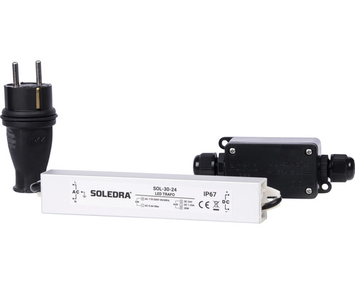 LED-transformator med nätkontakt och anslutningsplint