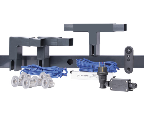 LED trädgårdsbelysningssystem med anslutningsstycken, kablar, strömförsörjning och fjärrkontroll