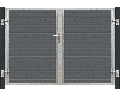 Dubbelgrind PLUS Artura vänstervänd komposit/stål skiffergrå 197x135cm + 16cm gråsvarta stolpar