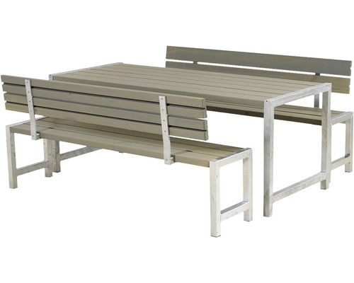 Picknickbord PLUS 2 ryggstöd trä/stål 186cm gråbrun