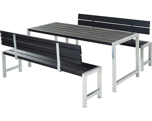 Picknickbord PLUS 2 ryggstöd trä/stål 186cm svart