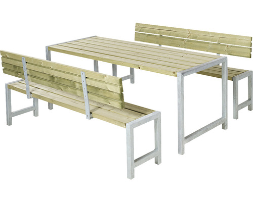 Picknickbord PLUS 2 ryggstöd trä/stål 186cm tryckimpregnerat