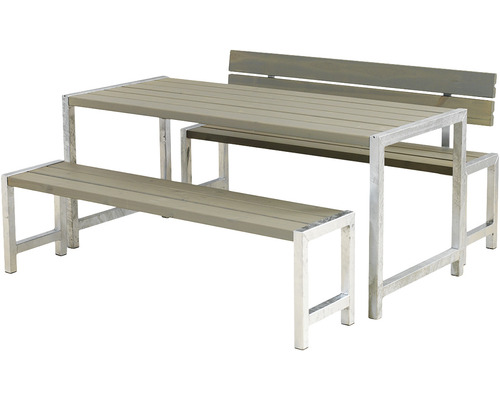Picknickbord PLUS 1 ryggstöd trä/stål 186cm gråbrun