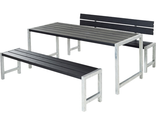 Picknickbord PLUS 1 ryggstöd trä/stål 186cm svart