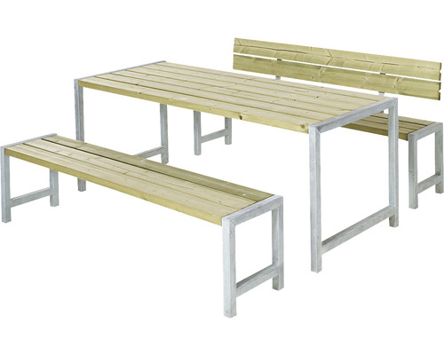 Picknickbord PLUS 1 ryggstöd trä/stål 186cm tryckimpregnerat