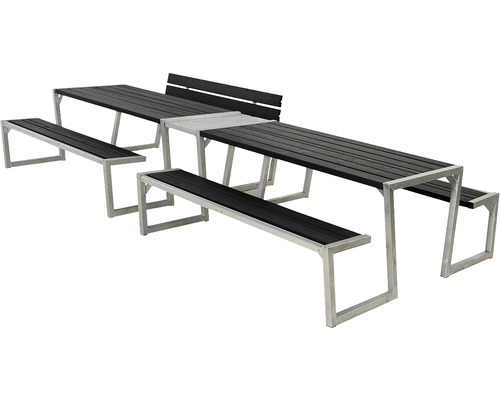Picknickbord PLUS Zigma 1 ryggstöd trä/stål 392cm svart