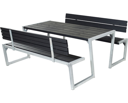Picknickbord PLUS Zigma 2 ryggstöd trä/stål 176cm svart