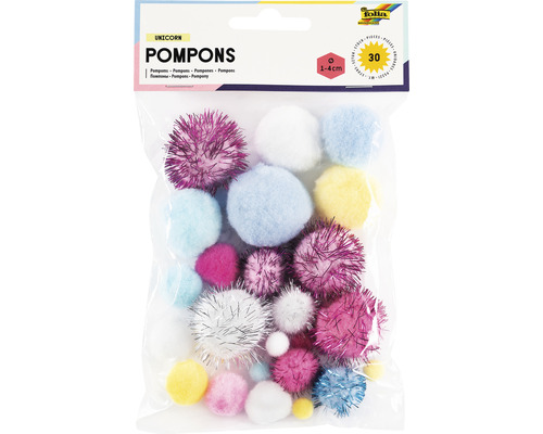 Förpackning med 30 hobby-pompons i olika storlekar