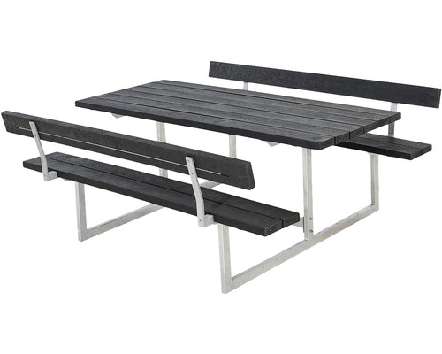 Picknickbord PLUS Basic 2 ryggstöd RePlast/stål 177cm svart