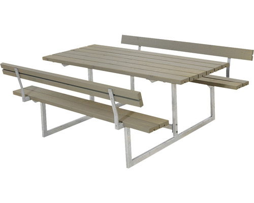 Picknickbord PLUS Basic med 2 ryggstöd trä/stål 177cm gråbrun
