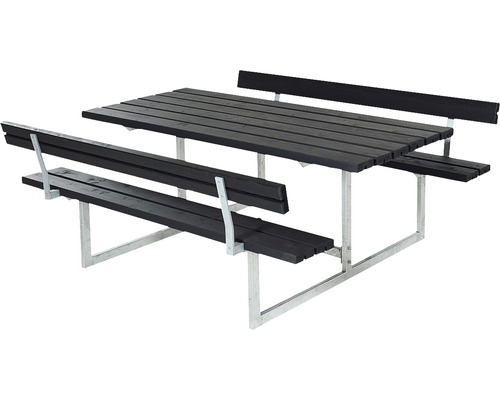 Picknickbord PLUS Basic 2 ryggstöd trä/stål 177cm svart
