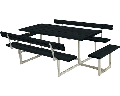 Picknickbord PLUS Basic 2 ryggstöd och 2 påbyggnader trä/stål 260cm svart