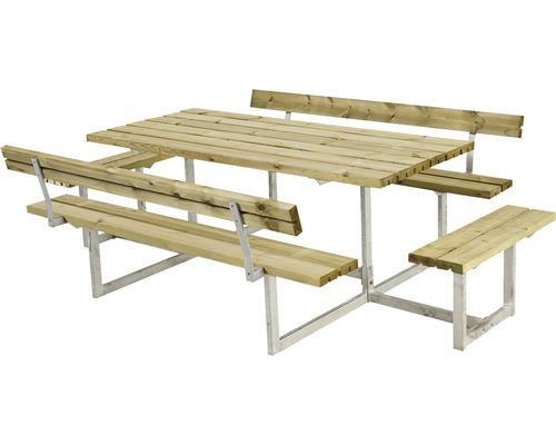 Picknickbord PLUS Basic 2 ryggstöd och 2 påbyggnader trä/stål 260cm tryckimpregnerat
