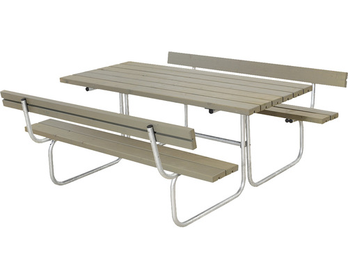 Picknickbord PLUS Classic 2 ryggstöd trä/stål 177cm gråbrun