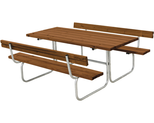 Picknickbord PLUS Classic 2 ryggstöd trä/stål 177cm teakfärgat