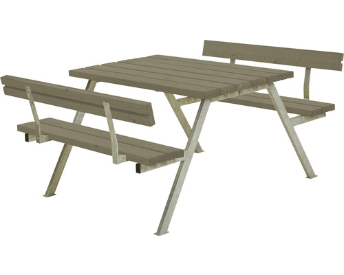 Picknickbord PLUS Alpha 2 ryggstöd trä/stål 118cm gråbrun