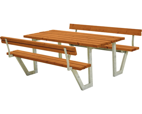 Picknickbord PLUS Wega 2 ryggstöd trä/stål 177cm teakfärgat