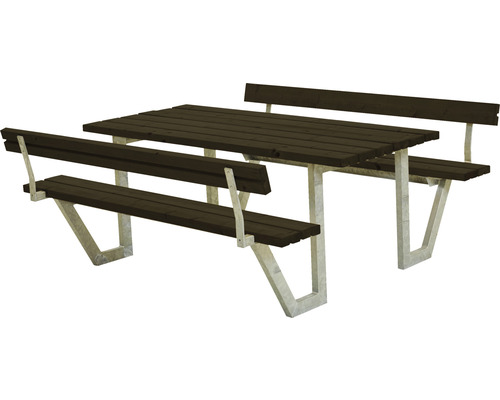 Picknickbord PLUS Wega 2 ryggstöd trä/stål 177cm svart