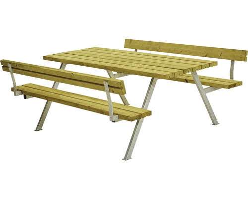 Picknickbord PLUS Alpha 2 ryggstöd trä/stål 177cm tryckimpregnerat
