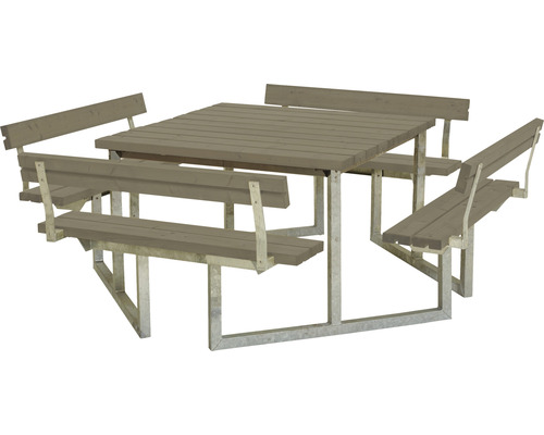 Picknickbord PLUS Twist 4 ryggstöd trä/stål 227cm gråbrun