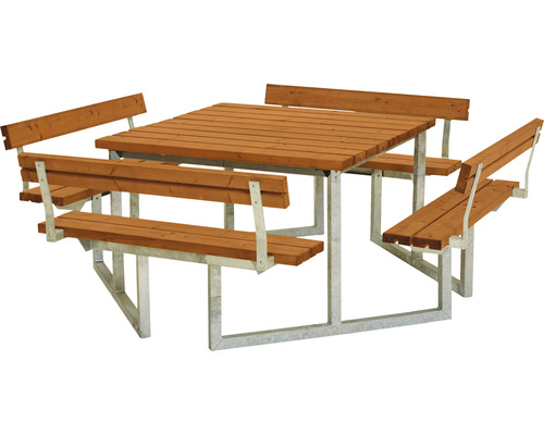 Picknickbord PLUS Twist 4 ryggstöd trä/stål 227cm teakfärgad