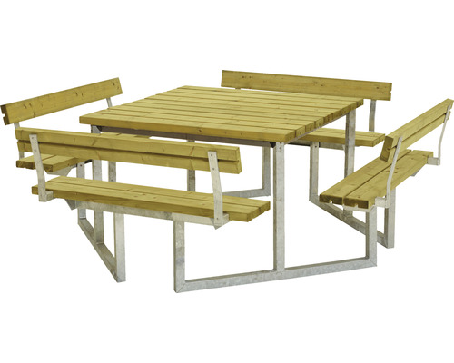 Picknickbord PLUS Twist 4 ryggstöd trä/stål 227cm tryckimpregnerat