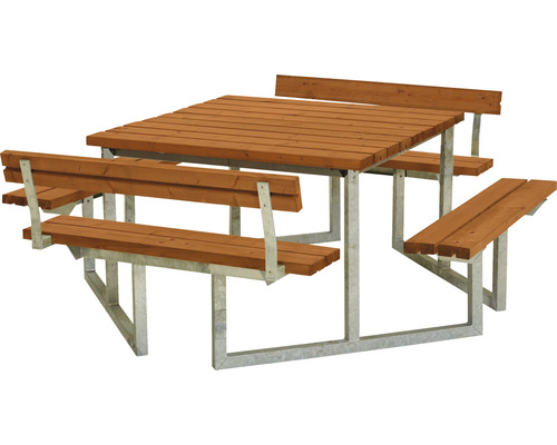 Picknickbord PLUS Twist 2 ryggstöd trä/stål 204cm teakfärgad