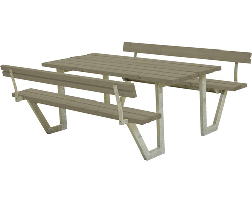 Picknickbord PLUS Wega 2 ryggstöd trä/stål 177cm gråbrun