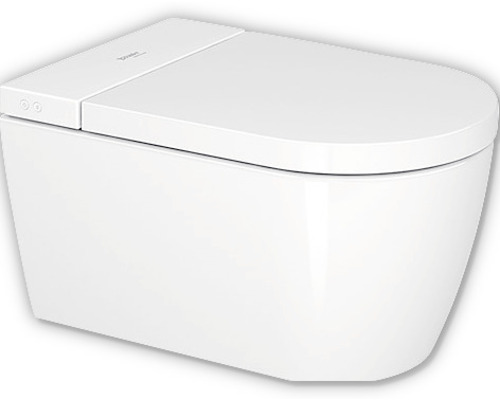 Vägghängd toalett med djup spolning, stängd spolkant och integrerad duschfunktion