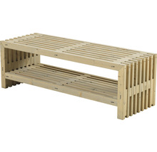 Träbänk med två hyllor