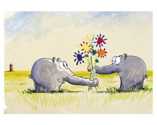 Vykort Elefant med blommor 10,5x14,8cm