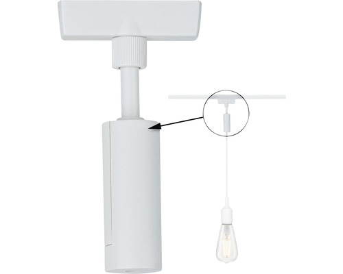 Vit skena spotlight med hängande glödlampa för inomhusbruk