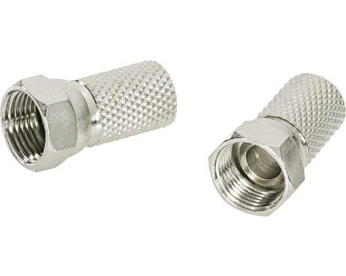 Två F-kontakter av metall