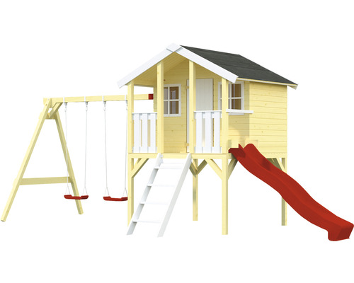 Lekhus med gunga och rutschkana för barn