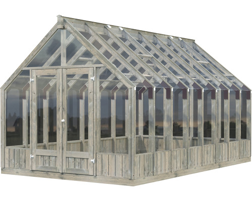 Växthus med träram och glasväggar